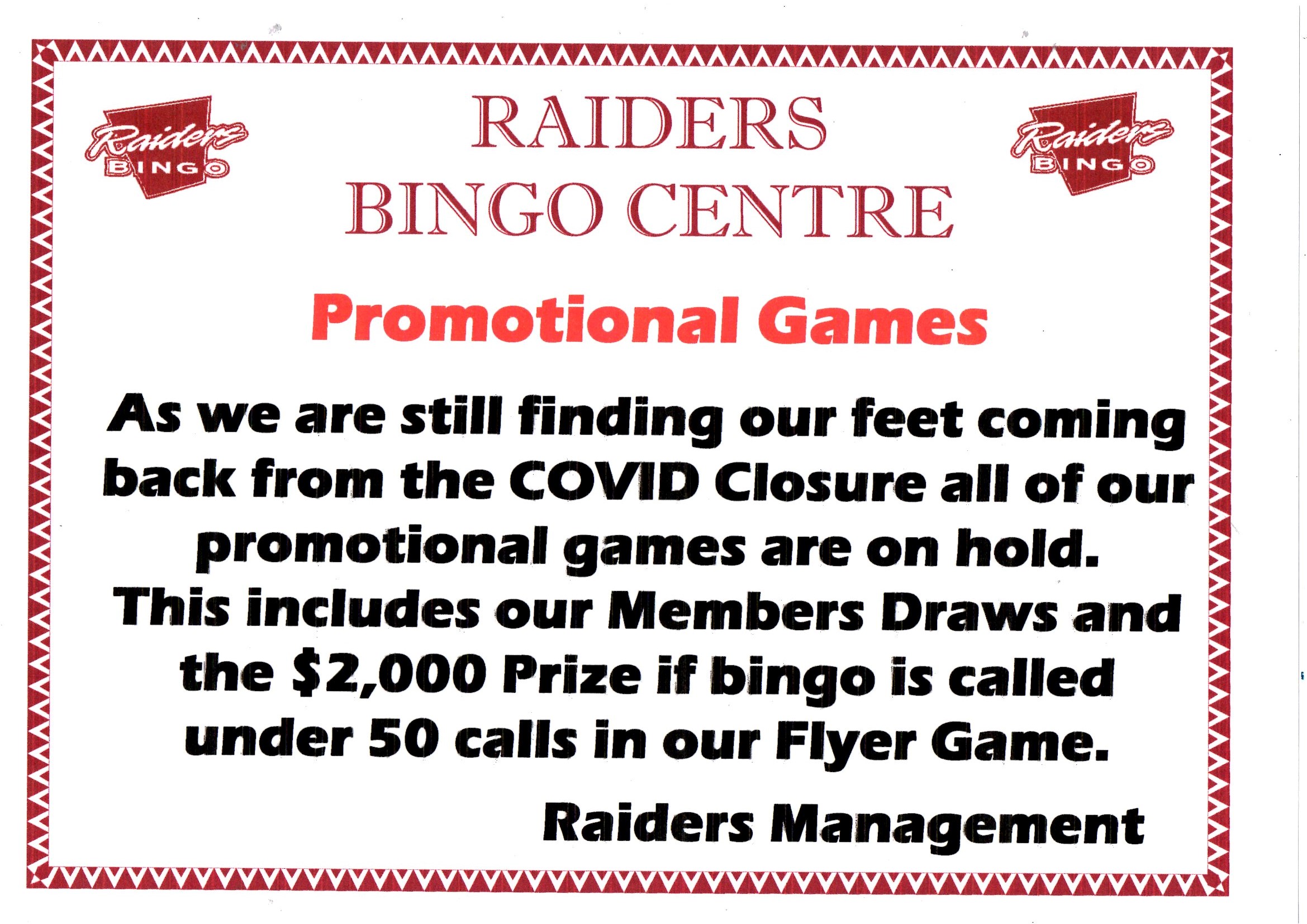 Raiders Bingo News